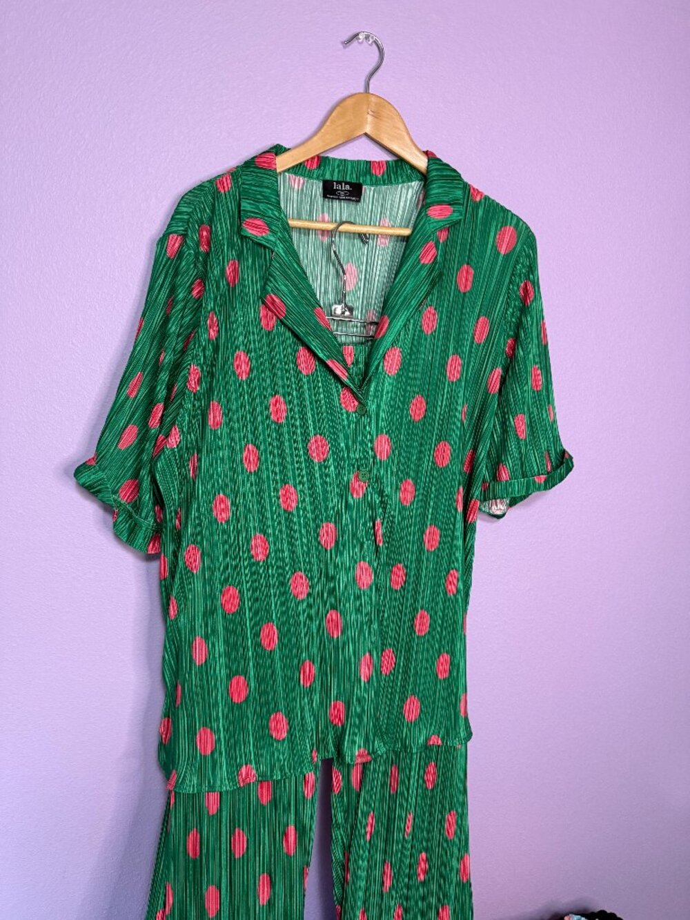 Green w/ Pink Polka Dot Plisse set